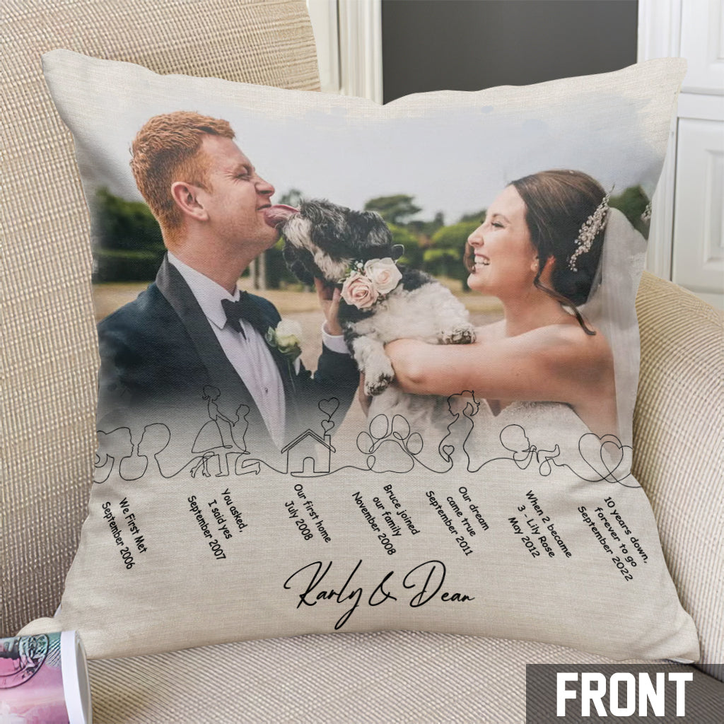 Notre histoire jusqu'à présent - Coussin décoratif personnalisé pour couple
