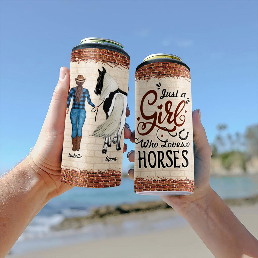 Une fille qui aime les chevaux - Refroidisseur de canettes personnalisé en forme de cheval