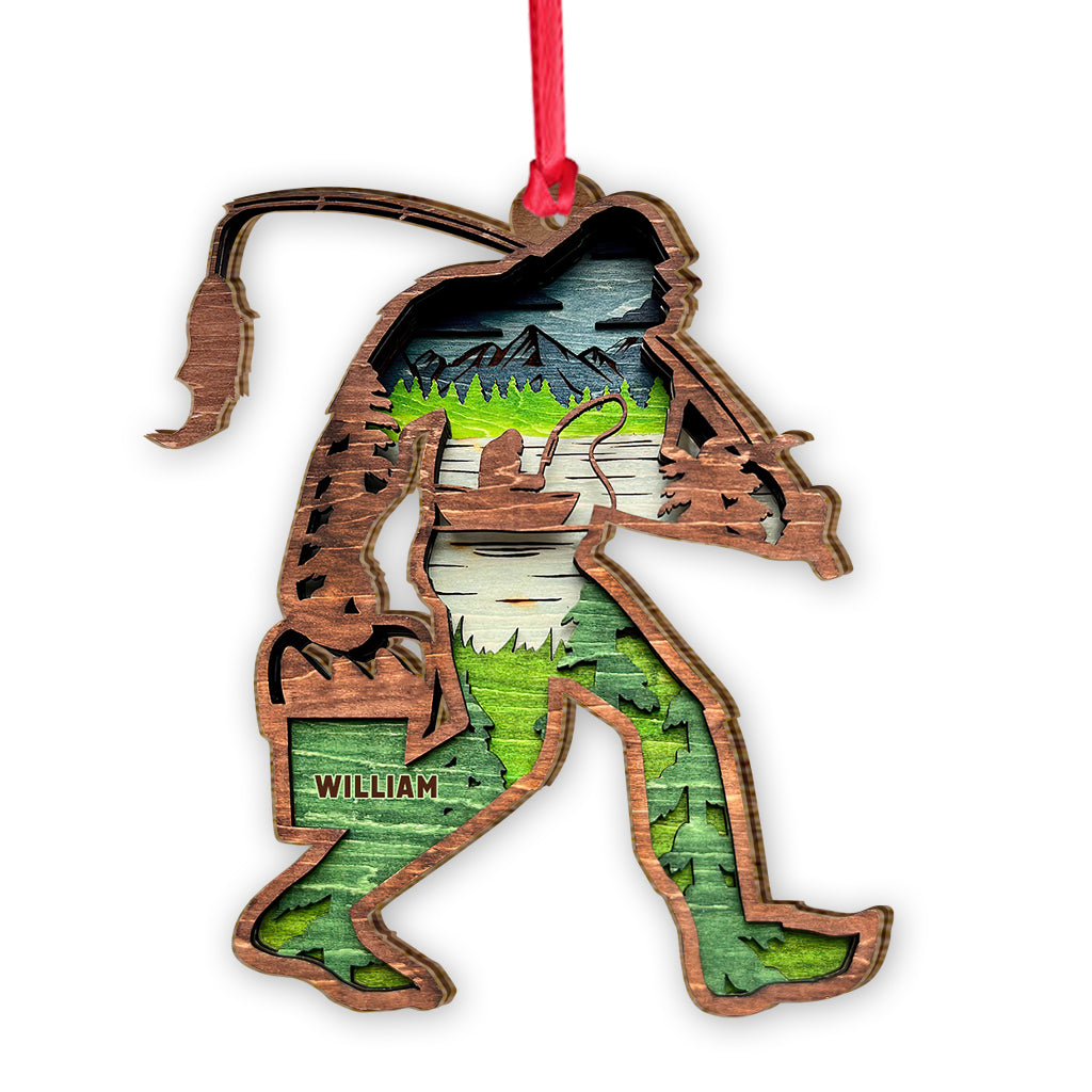 Bigfoot avec canne à pêche - Ornement de pêche personnalisé