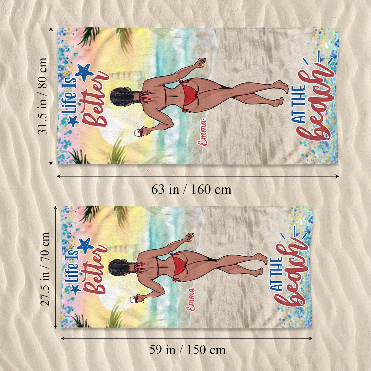 Sandy Toes Sun Kissed Nose - Sea Lover gift for friend, sister, girlfriend, wife, mom - Personalized Beach Towel