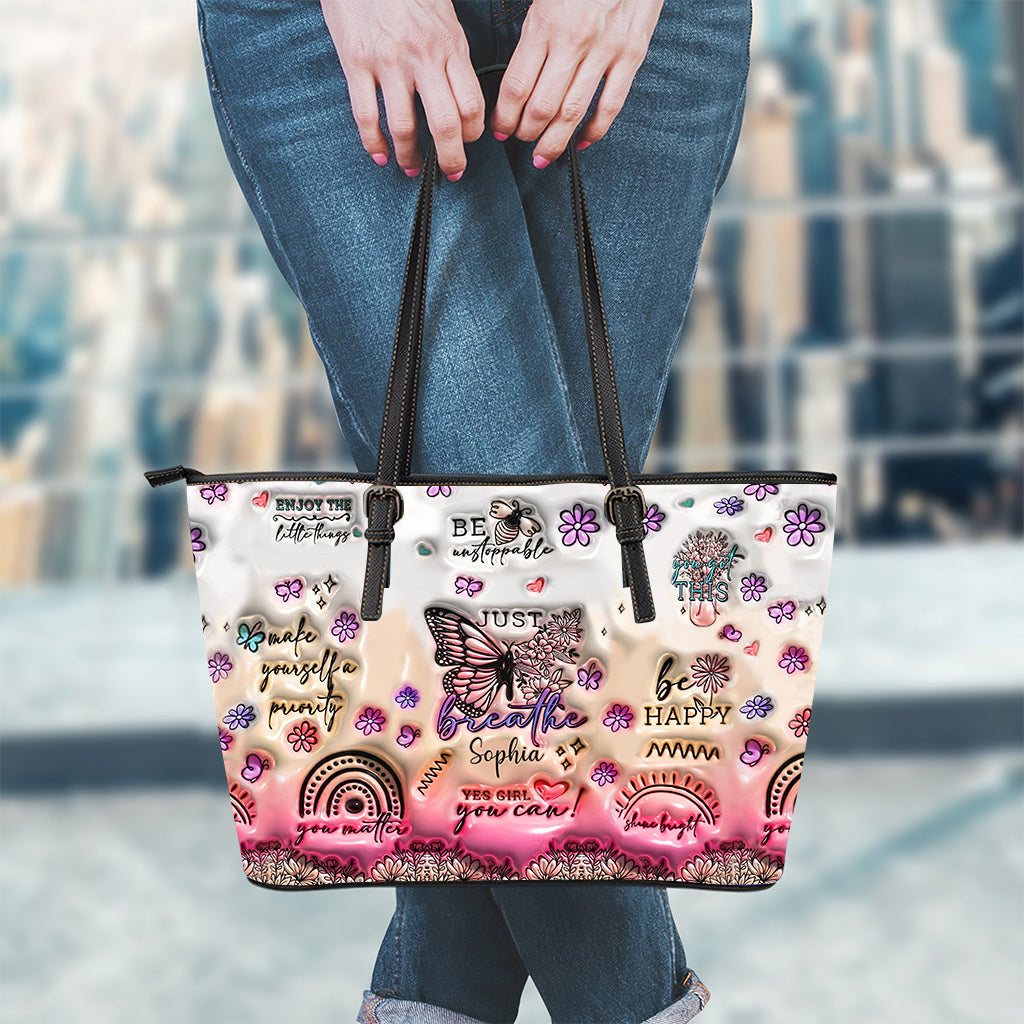 Sac en cuir papillon à affirmations positives - Sac en cuir papillon personnalisé