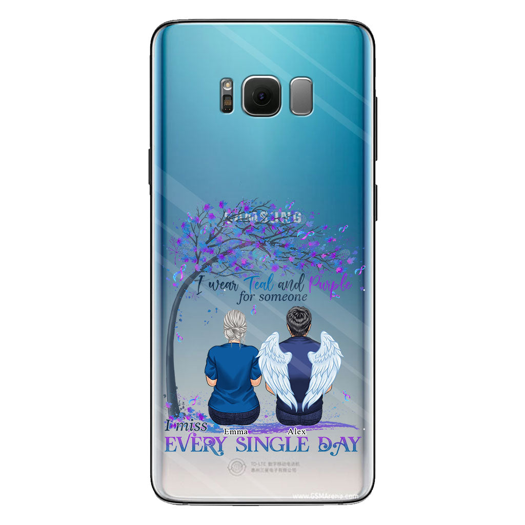 Je porte du turquoise et du violet - Coque de téléphone transparente personnalisée pour la prévention du suicide
