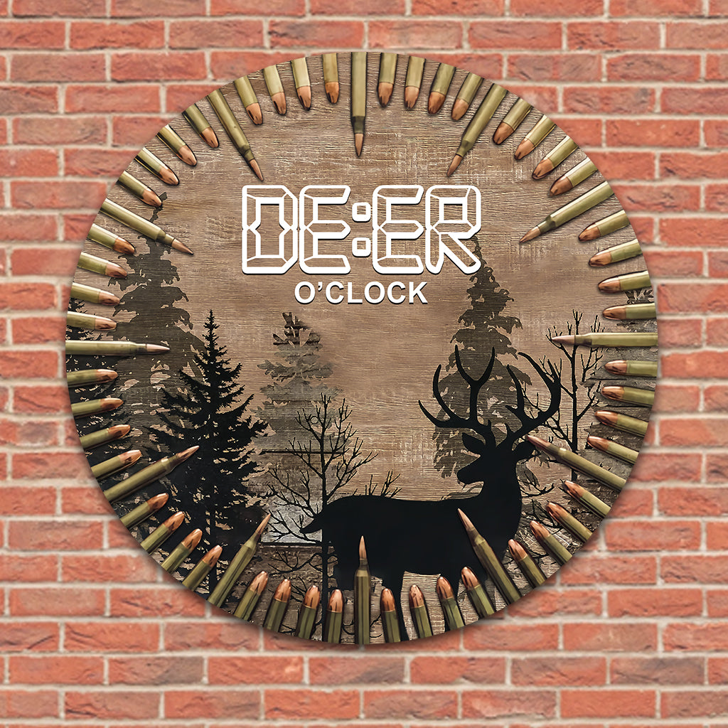 Deer O'Clock - Panneau métallique rond de chasse