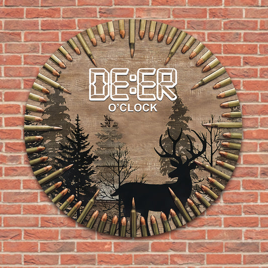 Deer O'Clock - Panneau métallique rond de chasse