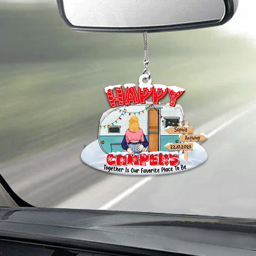 Happy Campers - Camping gift for husband, wife, boyfriend, girlfriend - Personalized Car Ornament