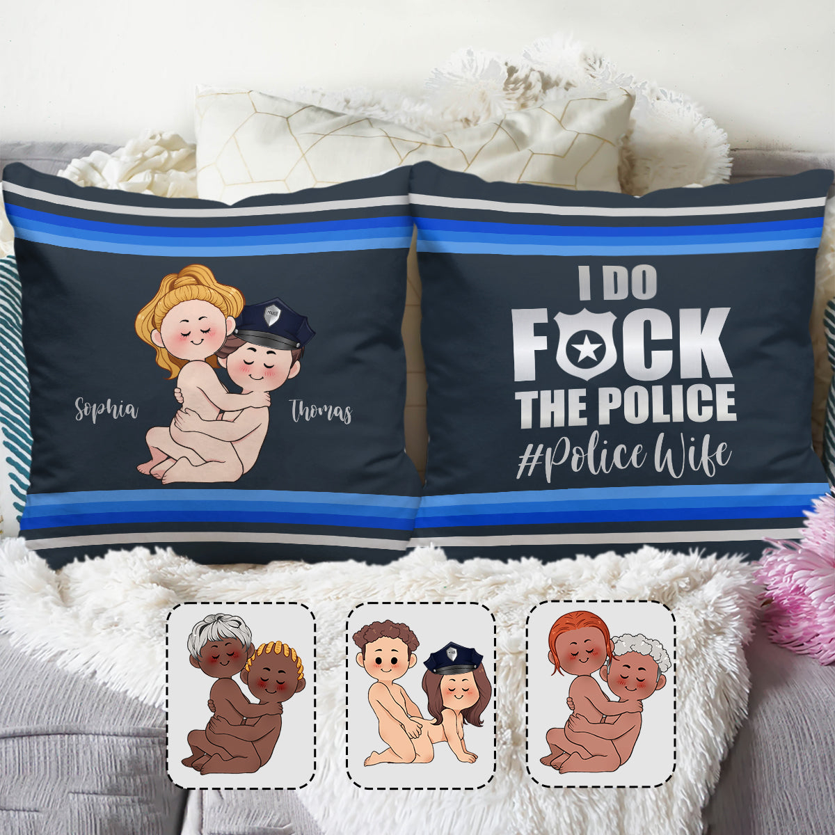 J'adore la police - Coussin décoratif personnalisé pour couple