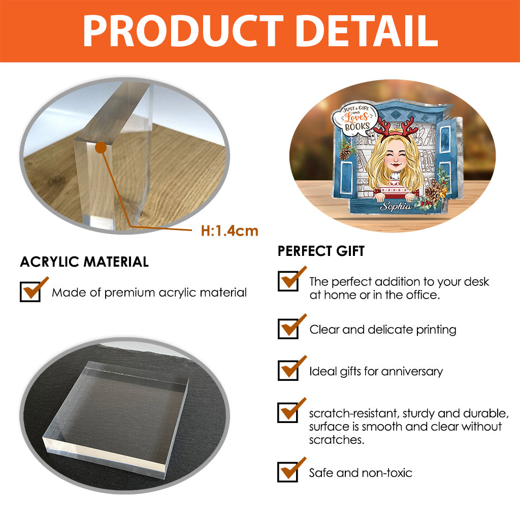 Une fille qui aime les livres - Plaque acrylique personnalisée en forme de livre