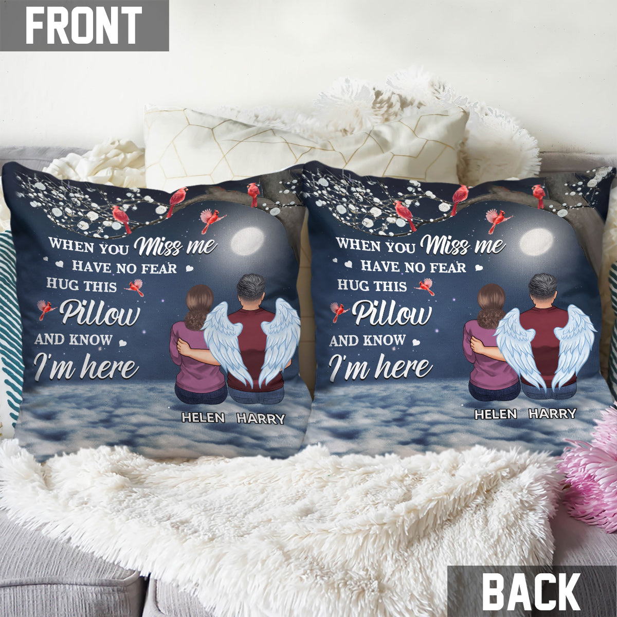 Coussin commémoratif personnalisé « Quand tu me manques »
