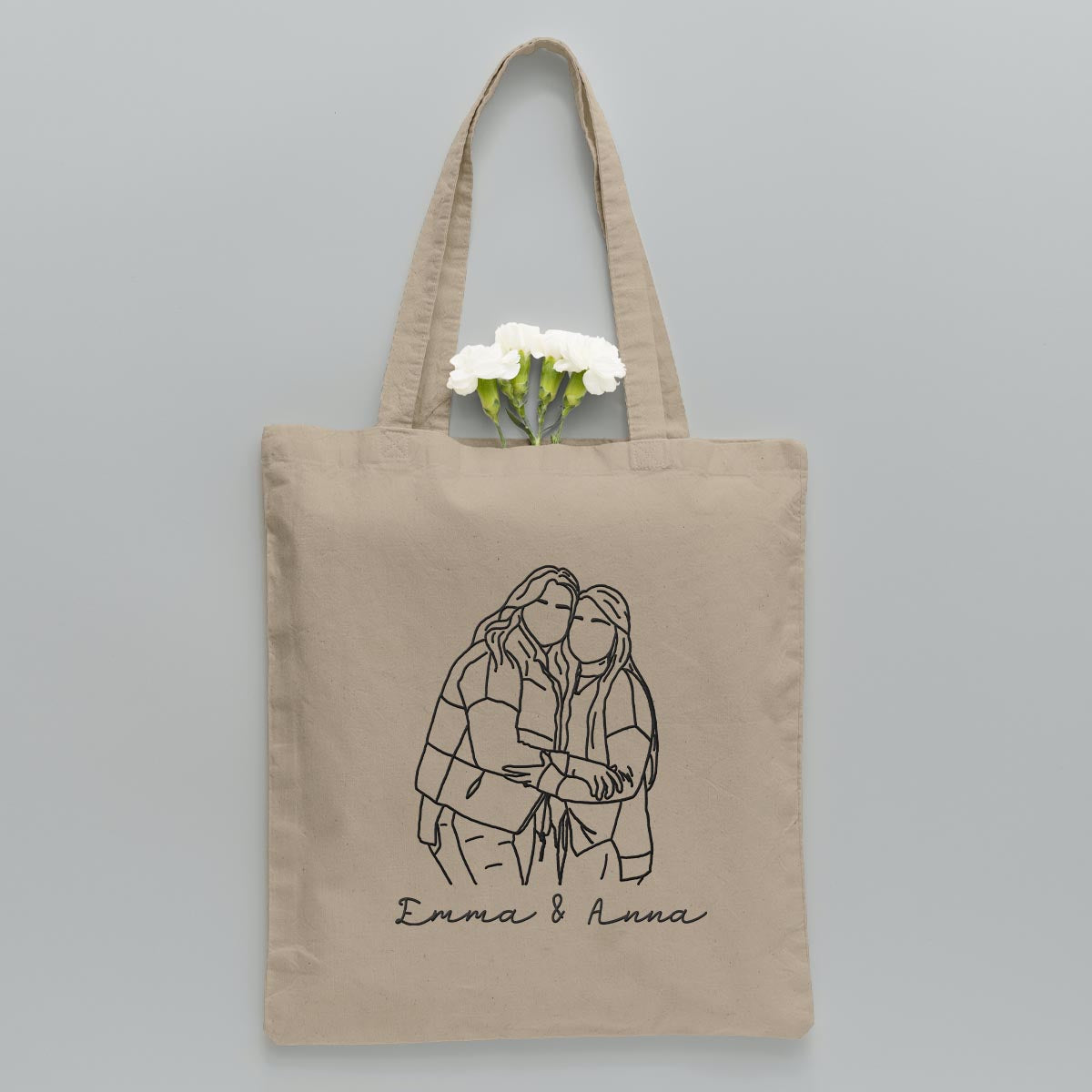 Sac fourre-tout brodé personnalisé avec photo au trait - Sac fourre-tout brodé personnalisé pour frères et sœurs