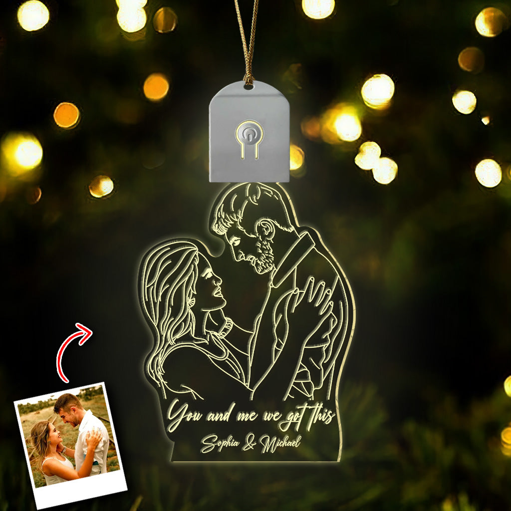 Line Drawing Couple - Personalized Couple Led Acrylic Ornament