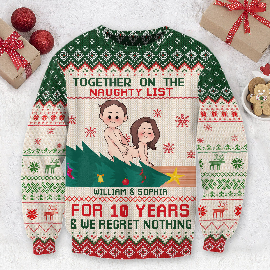 Together On The Naughty List - Personalized Couple Ugly Sweater