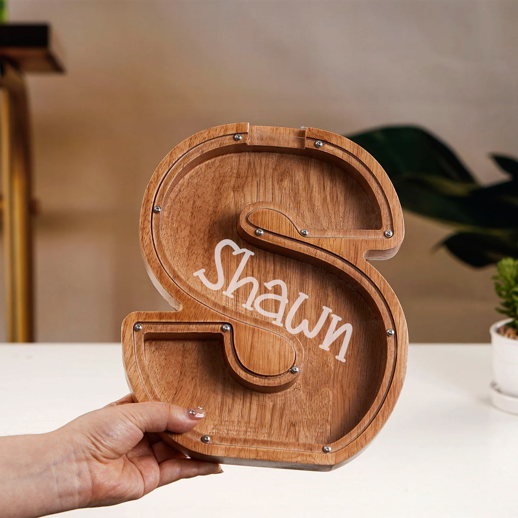 Tirelire en bois personnalisée pour enfant - Tirelire en forme de lettre