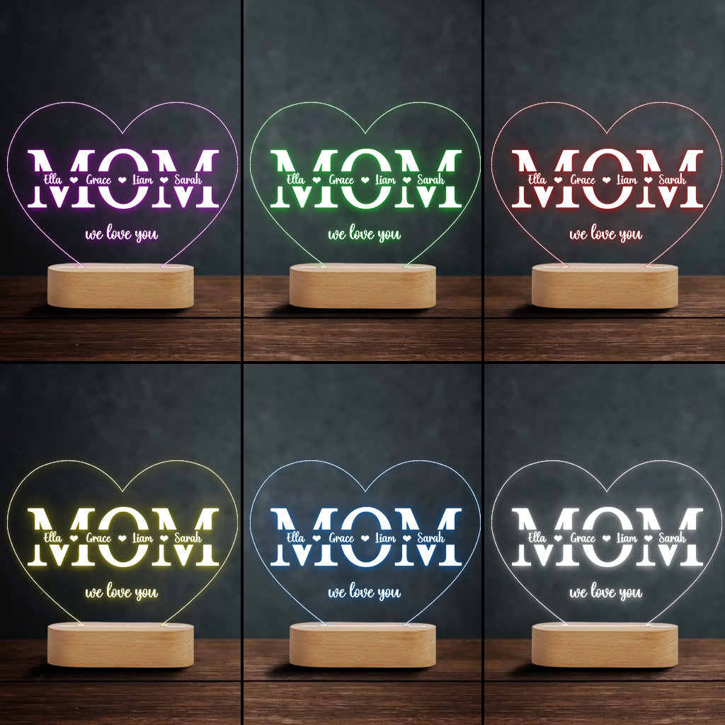 Mom We Love You - Personalized Mother Shaped Plaque Light Base