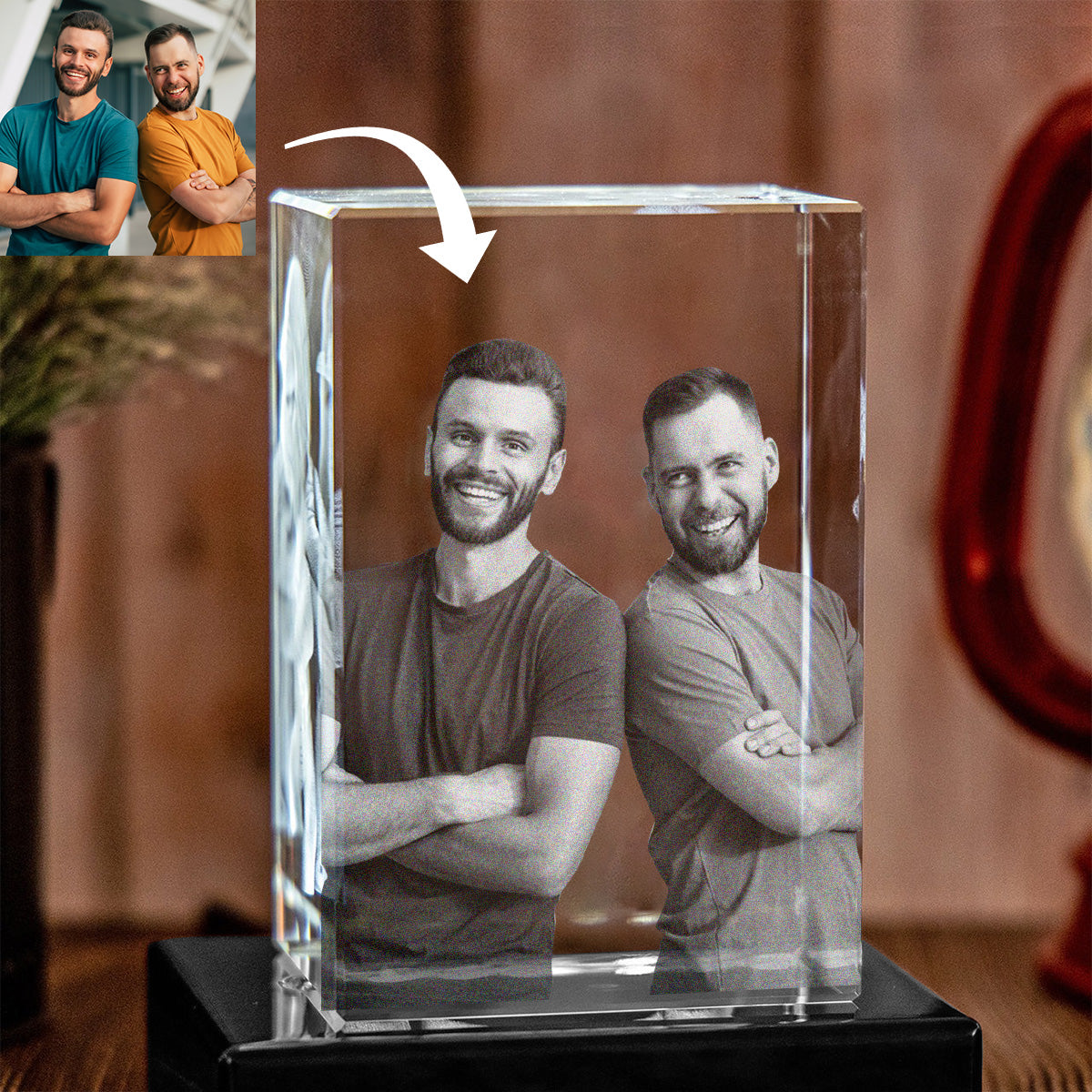 Lampe en cristal 3D cubique gravée au laser avec photo personnalisée pour votre petit-fils