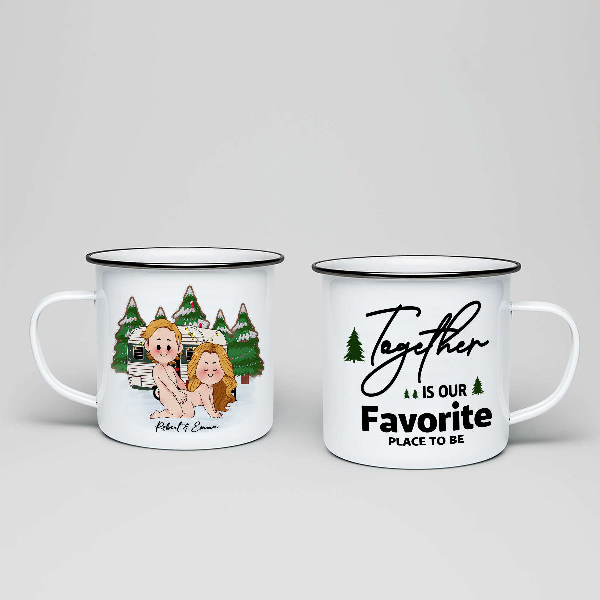 Être ensemble, c'est notre endroit préféré - Mug de camping personnalisé en émail