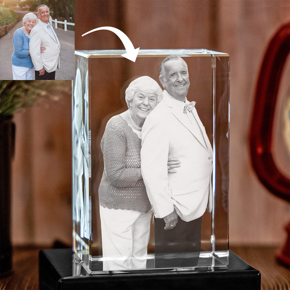 Custom Photo - Personalized Memorial Laser Engraving 3D Cuboid Shaped Crystal Lamp