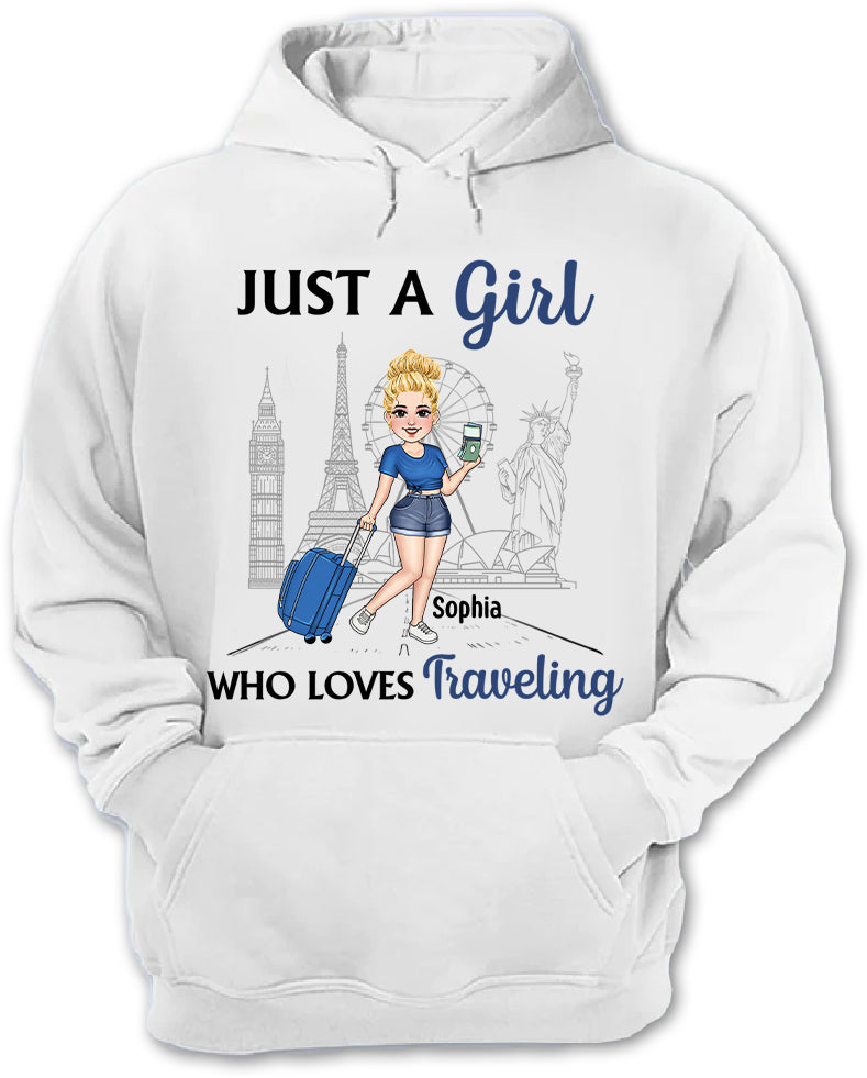 Juste une fille qui aime voyager - T-shirt et sweat à capuche de voyage personnalisés