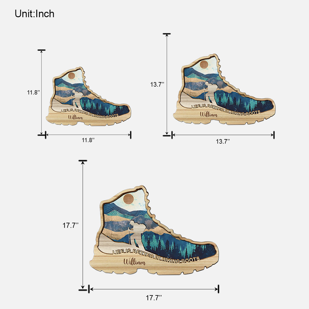 La vie est plus belle en chaussures de randonnée - Panneau en bois personnalisé pour la randonnée
