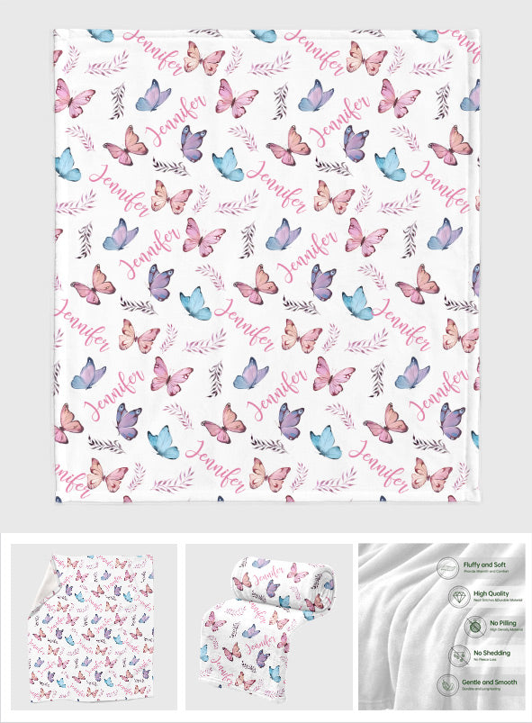 Couverture personnalisée papillon avec prénom - Fille