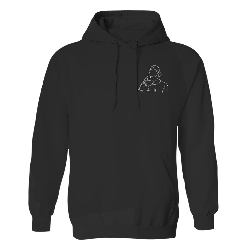 Sweat à capuche brodé personnalisé pour papa - Illustration au trait - Sweat à capuche brodé personnalisé