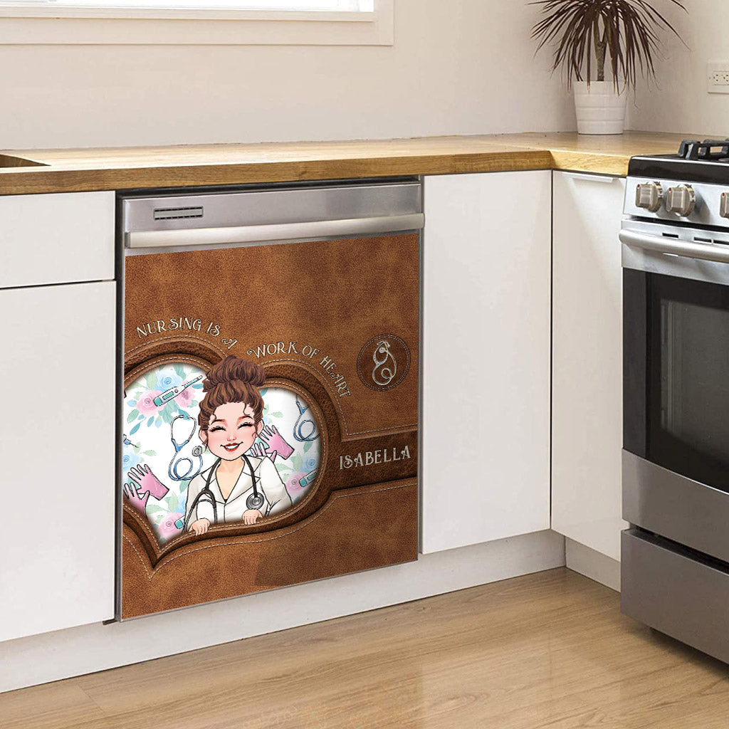 Le métier d'infirmière est un travail de cœur - Housse de lave-vaisselle personnalisée pour infirmière