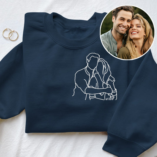 Custom Line Art - Personalized Couple Embroidered Sweater