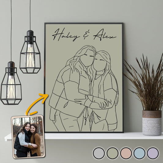 Portrait au trait - Toile et affiche personnalisées pour frères et sœurs