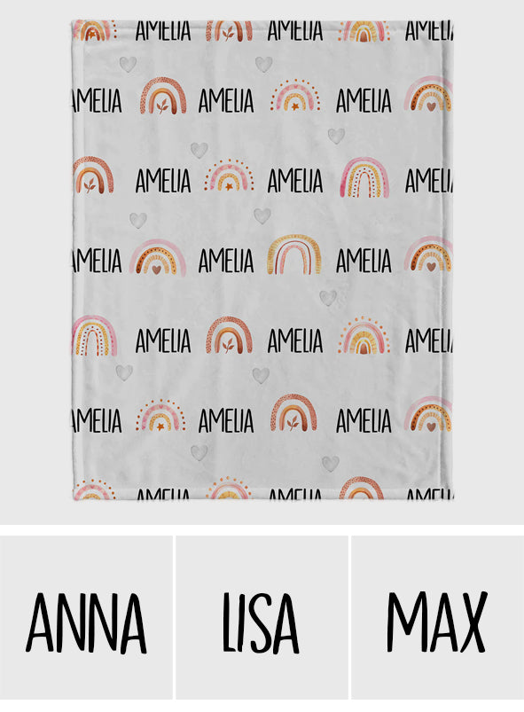 Couverture personnalisée arc-en-ciel rétro avec nom pour petite-fille
