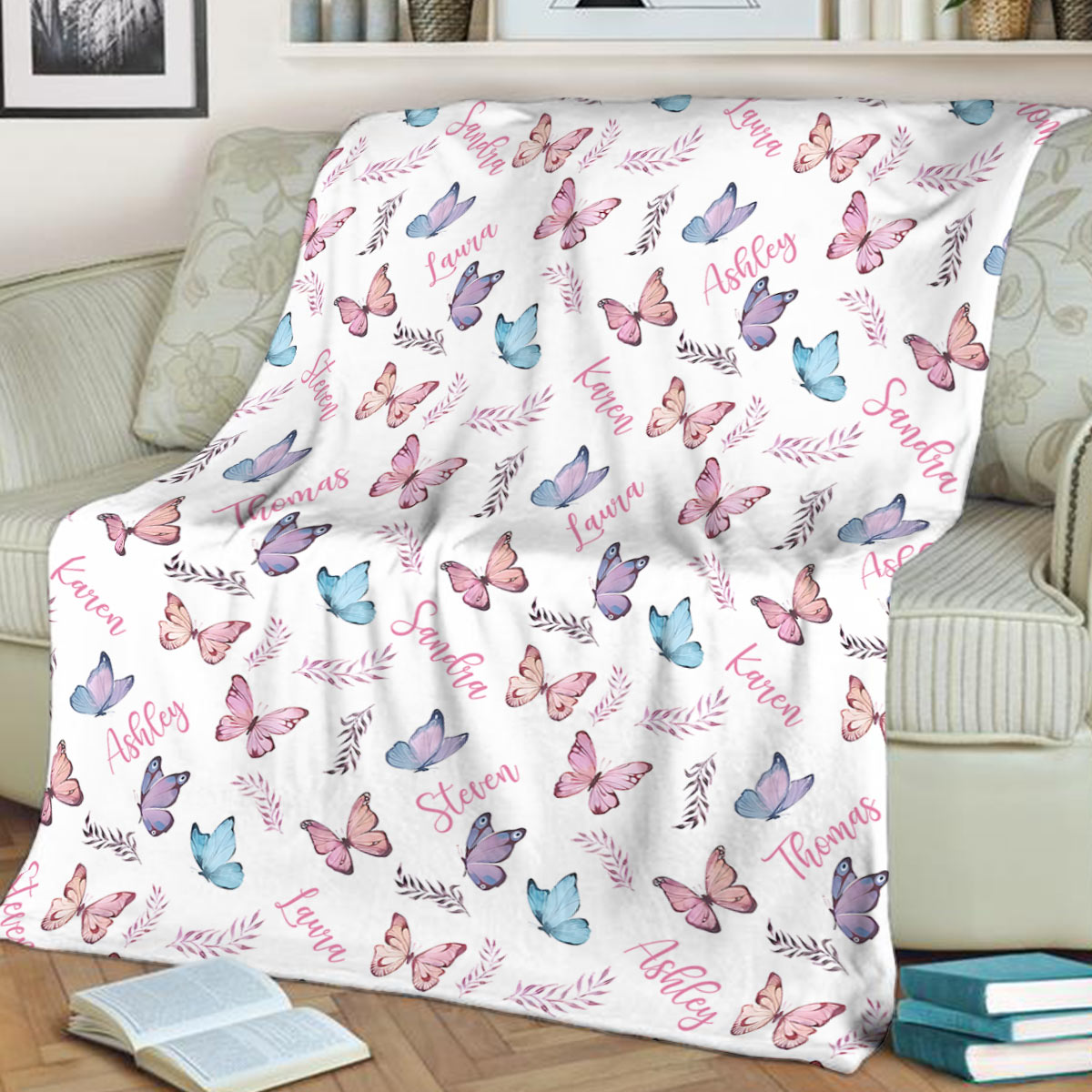 Couverture familiale personnalisée avec nom papillon