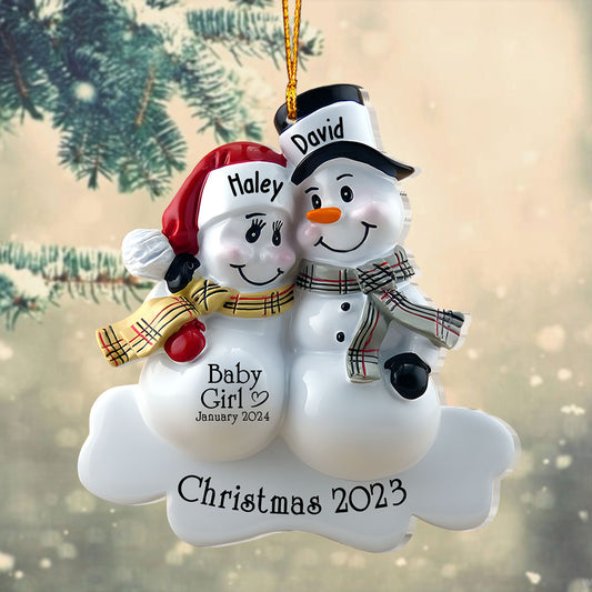 Snowman Couple Expecting Parents - Personalized Pregnancy Ornament