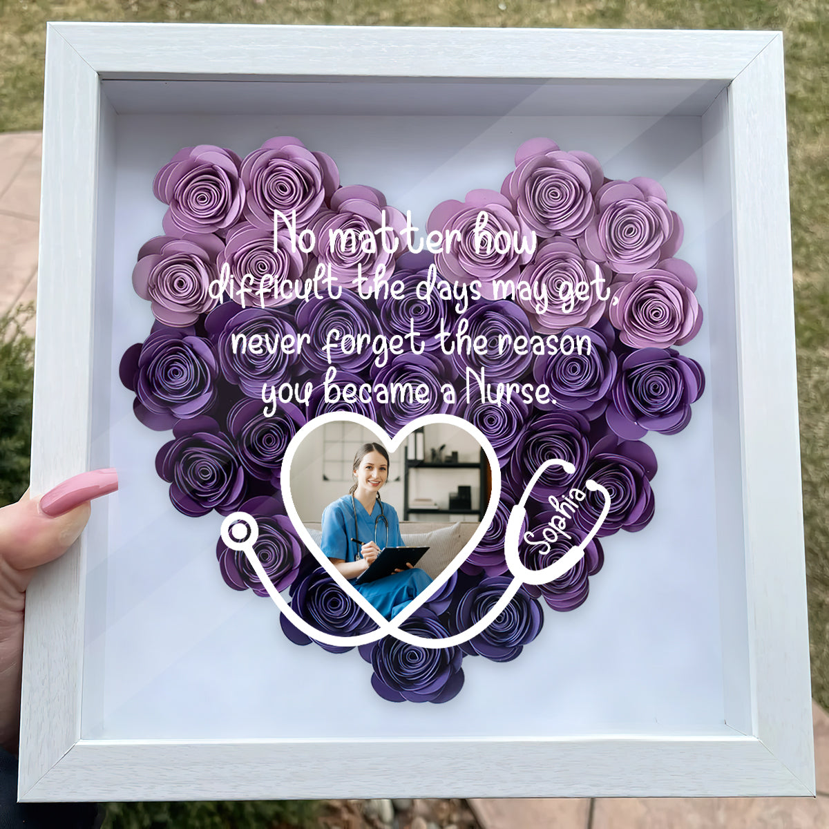 No Matter How Difficulty - Personalized Nurse Flower Shadow Box