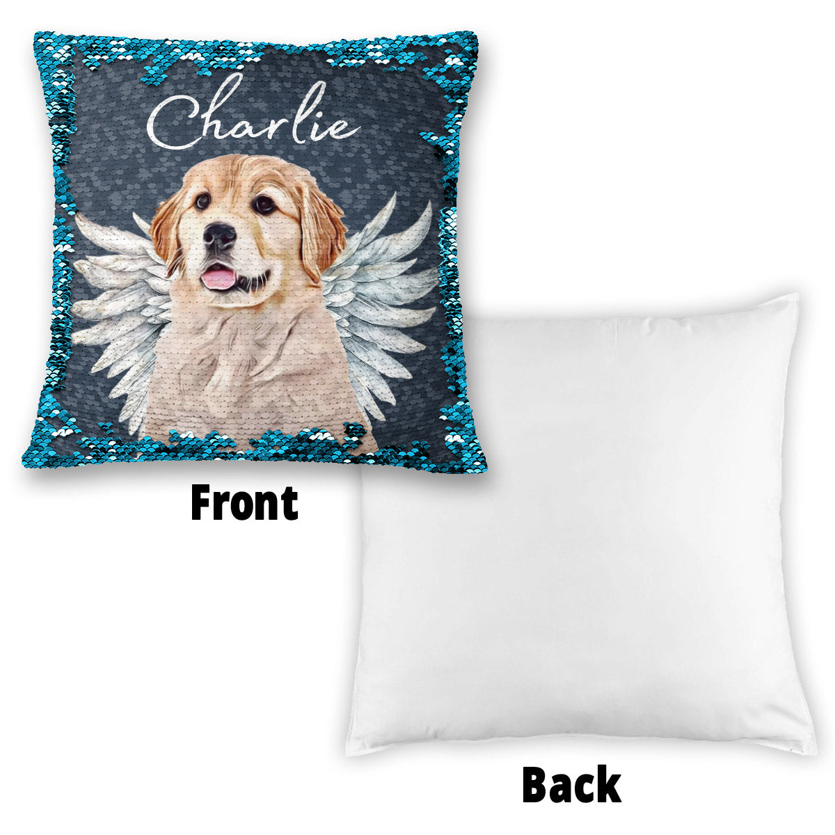 Dog Cat Angel Wings - Gift for dog lovers, cat lover, who lost dog, who lost cat - Personalized Sequin Pillow Cover