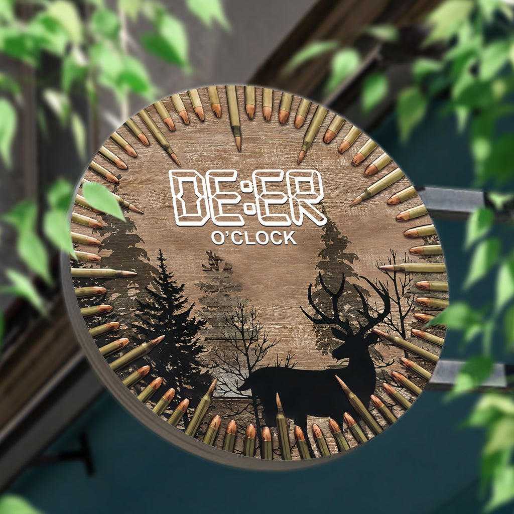 Deer O'Clock - Panneau métallique rond de chasse