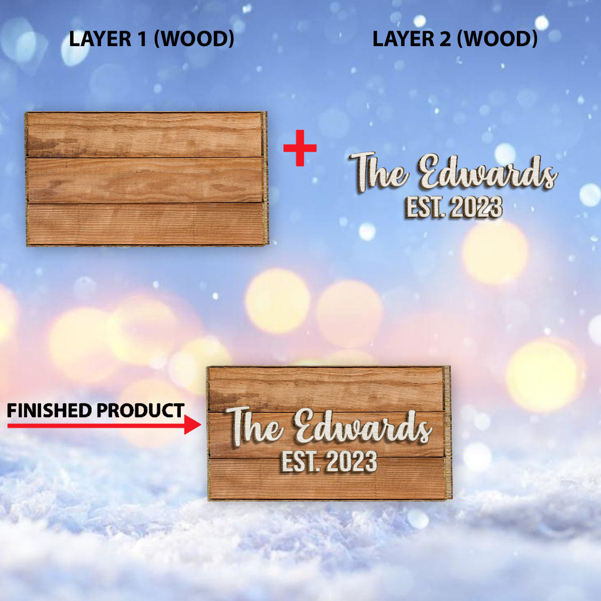 Notre famille - Panneau/Plaque en bois personnalisé(e) à 2 couches pour pendaison de crémaillère