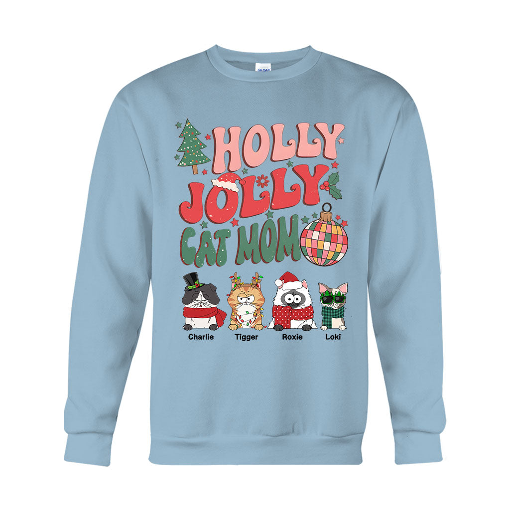 Holly Jolly Cat Mom/Dog Mom - Personalized Cat T-shirt And Hoodie