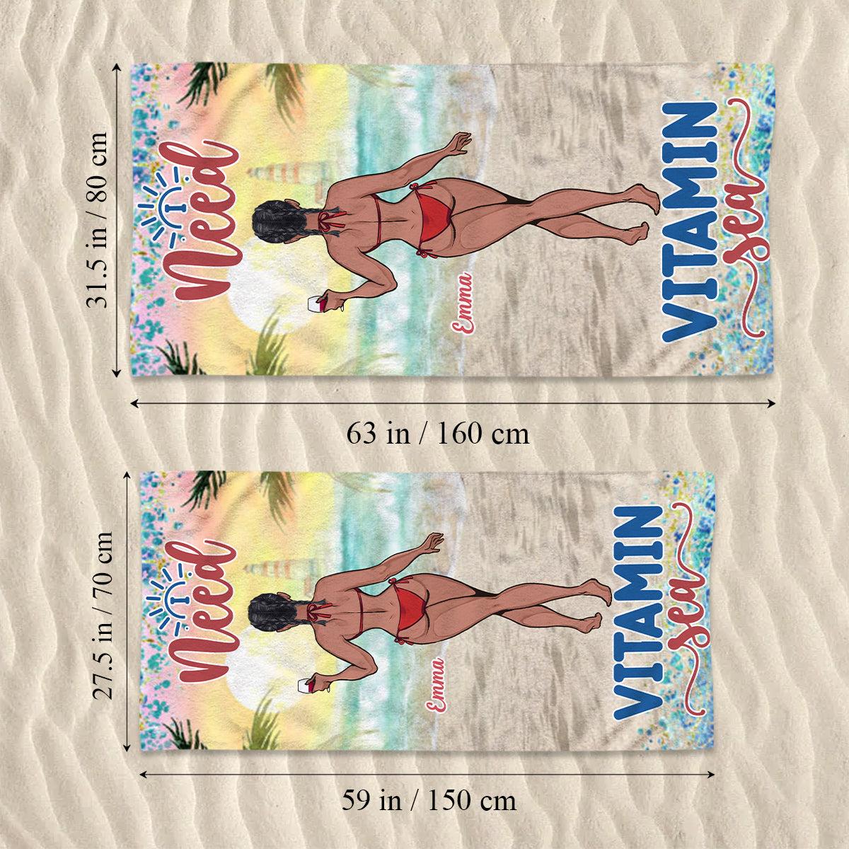 Sandy Toes Sun Kissed Nose - Sea Lover gift for friend, sister, girlfriend, wife, mom - Personalized Beach Towel