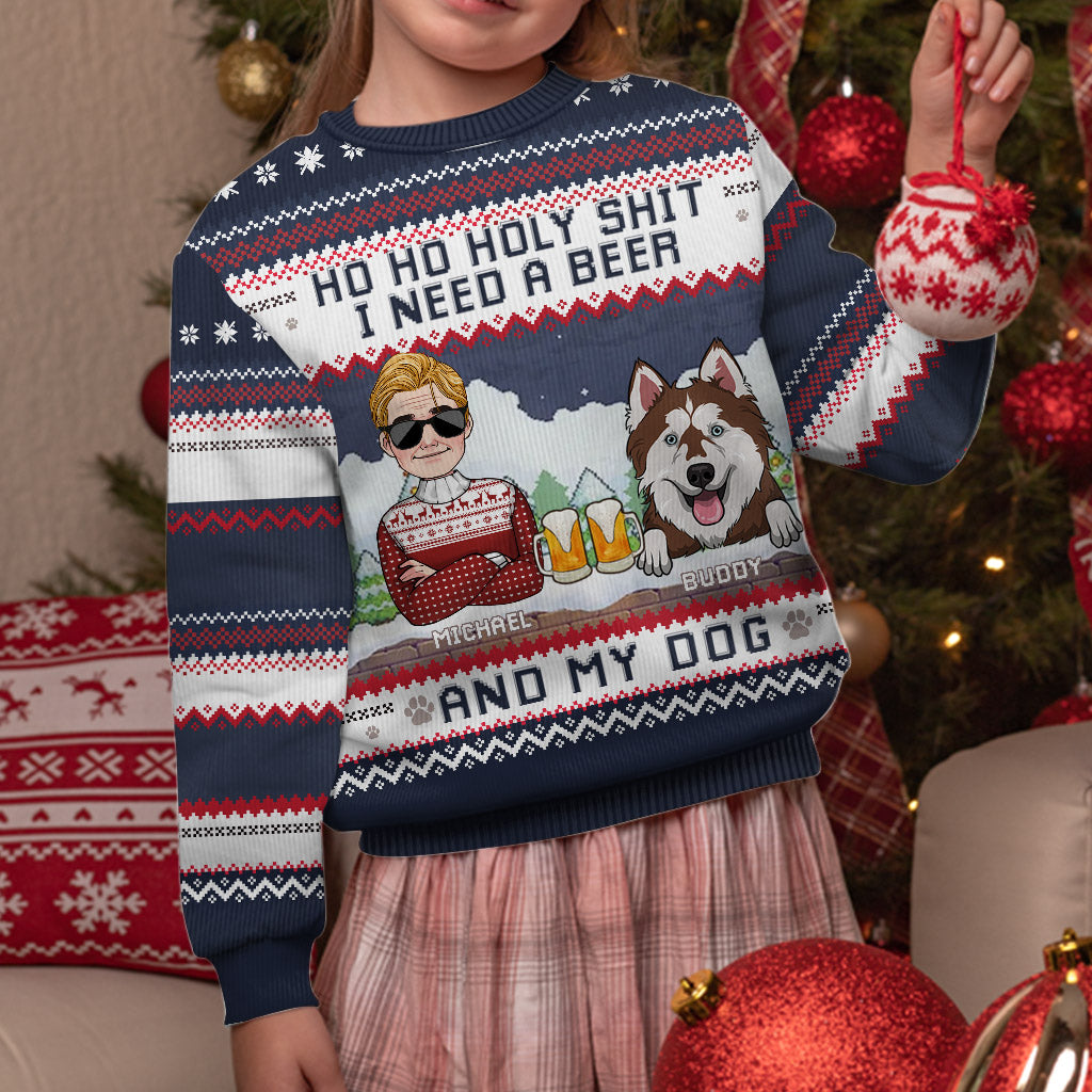 J'ai besoin de bière et de mon chien - Pull moche personnalisé pour chien