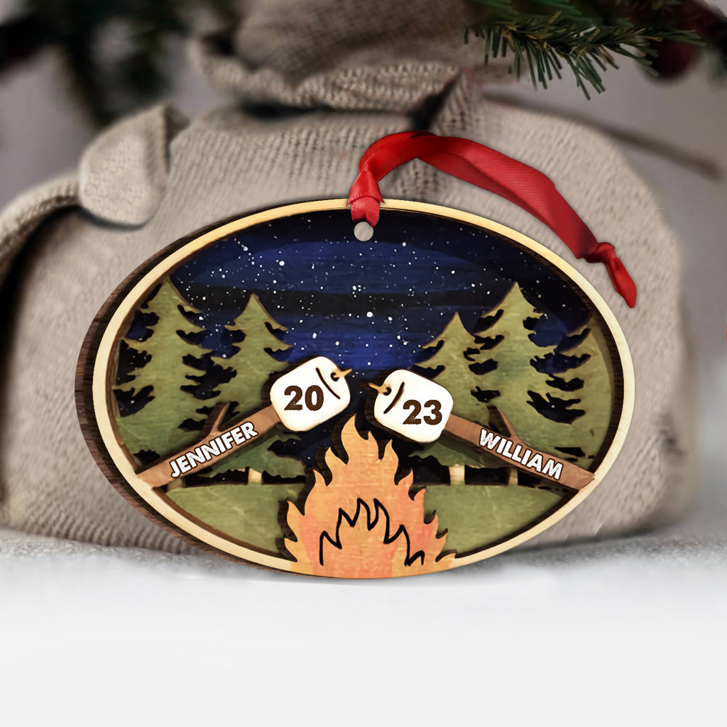 Toasted Marshmallow Camping Night - Personalized Camping 2 Layered Wooden Ornament
