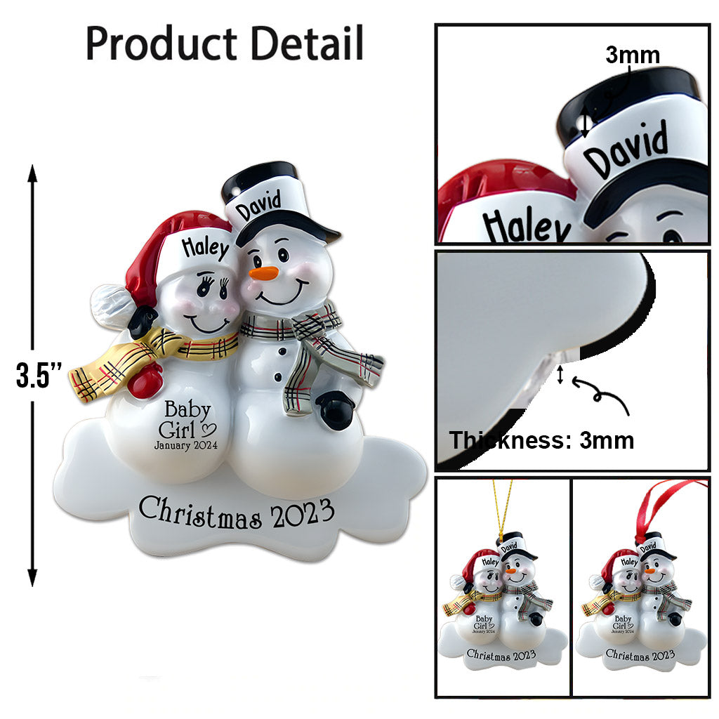 Snowman Couple Expecting Parents - Personalized Pregnancy Ornament