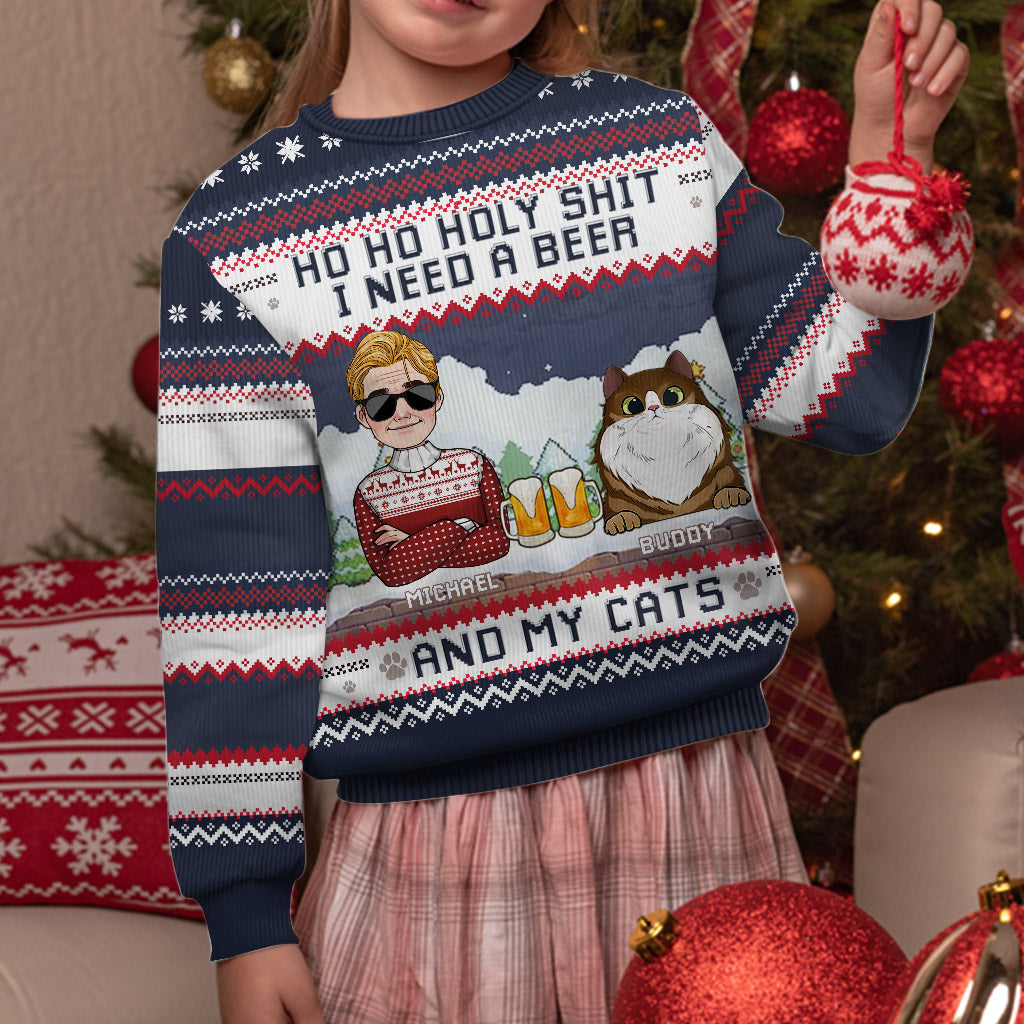 I Need Beer And My Cat - Personalized Cat Ugly Sweater