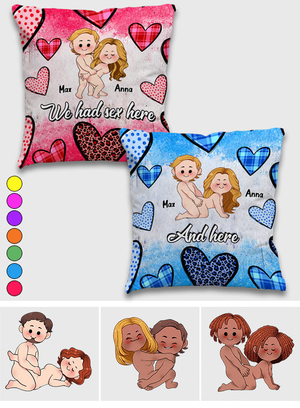 Nous avons fait l'amour ici et ici - Coussin décoratif personnalisé pour couple