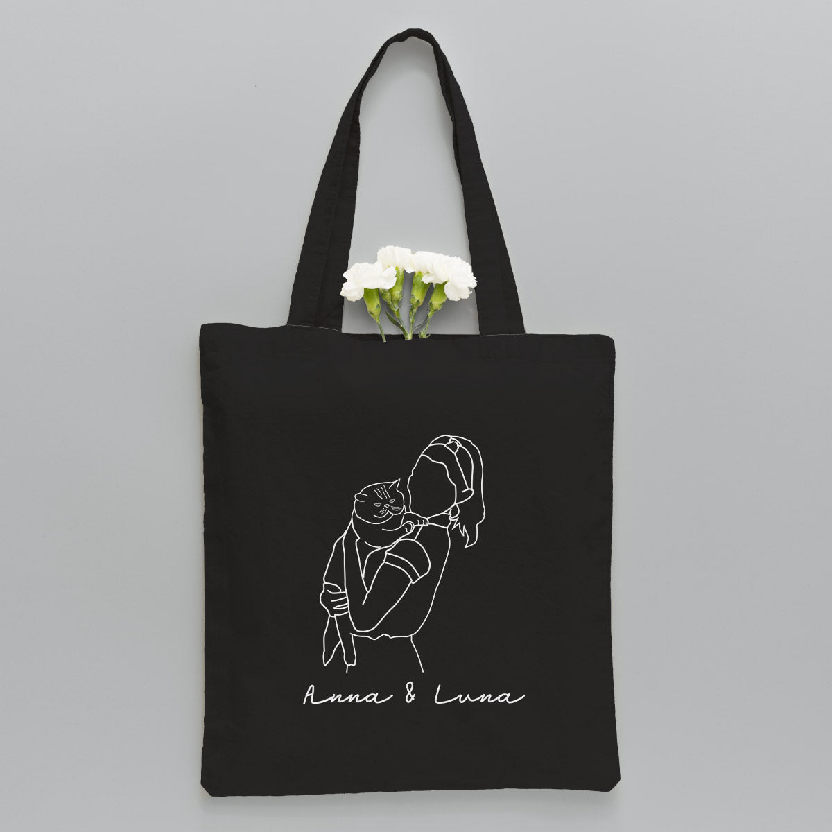 Sac fourre-tout brodé personnalisé avec photo au trait et motif chat