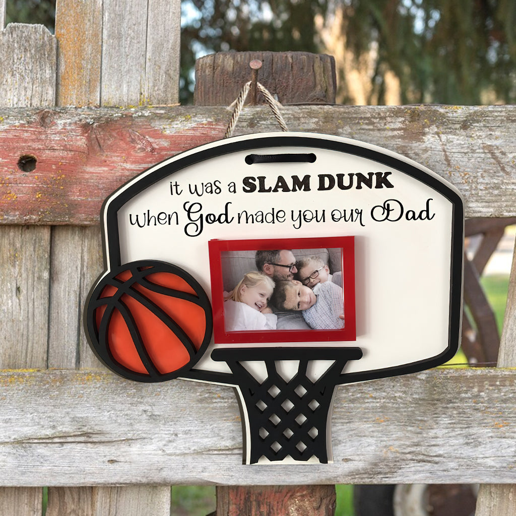 Papa basketteur - Panneau en bois personnalisé en forme de ballon de basket