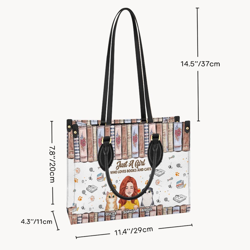 Sac à main en cuir personnalisé « J’aime les livres et les chats »