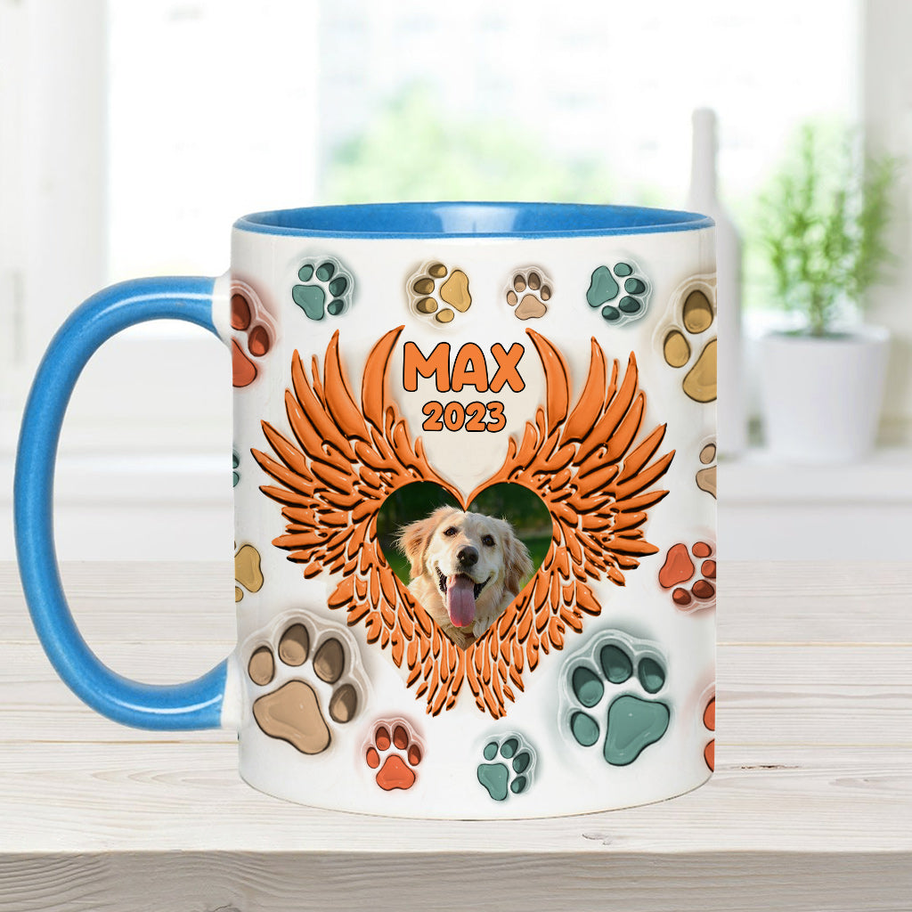 Tu as laissé des empreintes sur nos cœurs - Mug personnalisé avec ailes d'ange - Cadeau pour les amoureux des chiens, pour ceux qui ont perdu leur chien ou leur chat