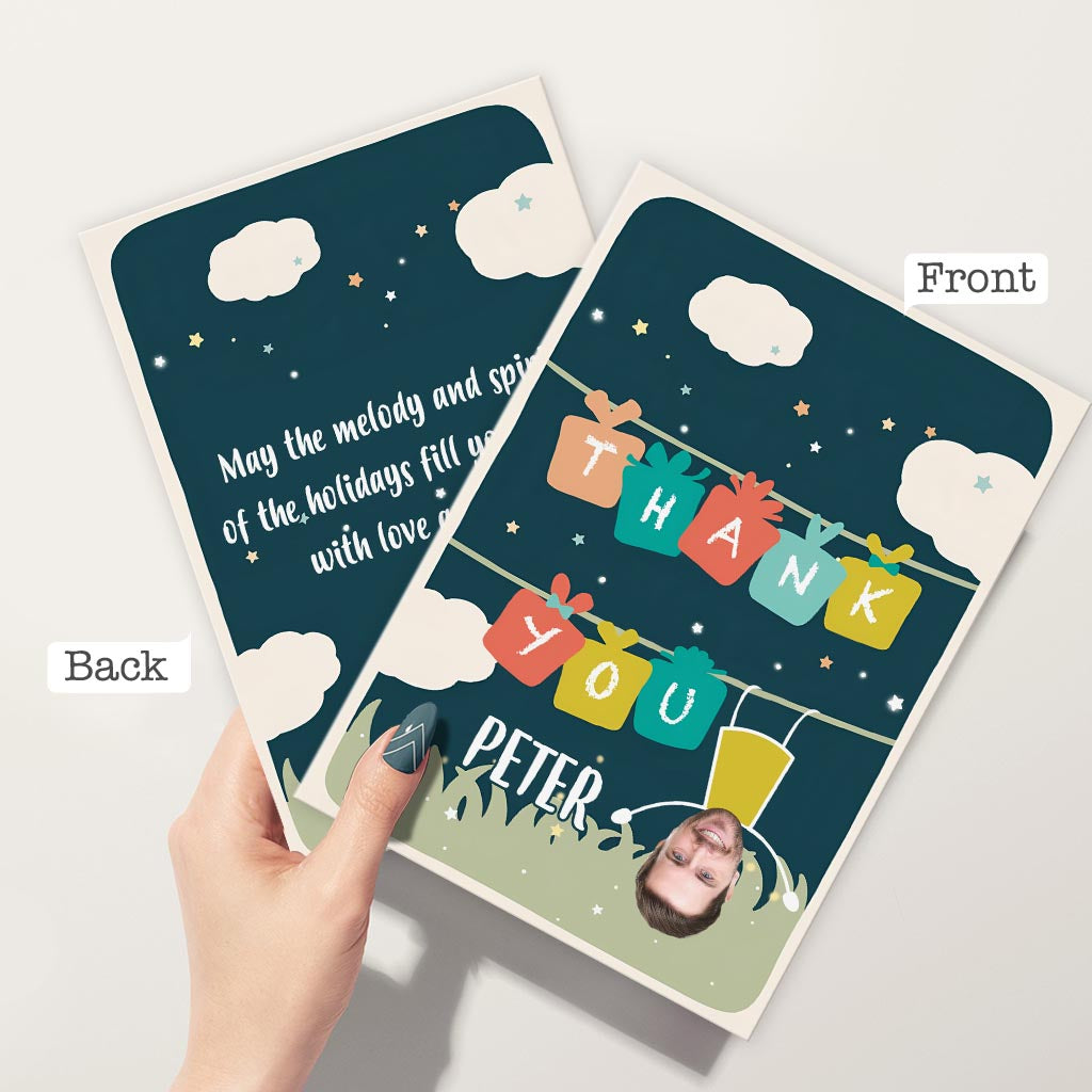 Merci / Je t'aime - Photo du pendu - Carte de vœux personnalisée