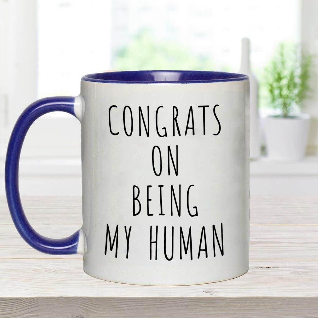 Félicitations pour être mon humain ! – Mug personnalisé avec motif chien