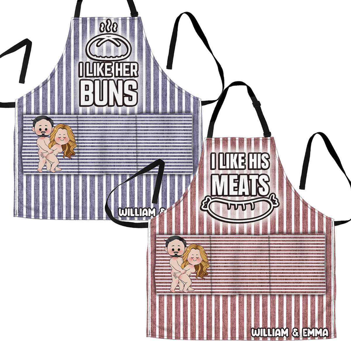J'aime sa viande, j'aime ses petits pains - Tablier personnalisé pour couple