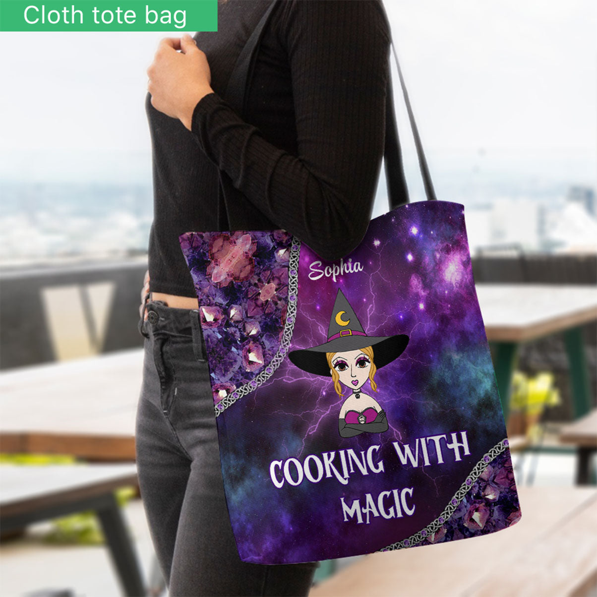 Cuisiner avec magie - Sac fourre-tout de sorcière personnalisé