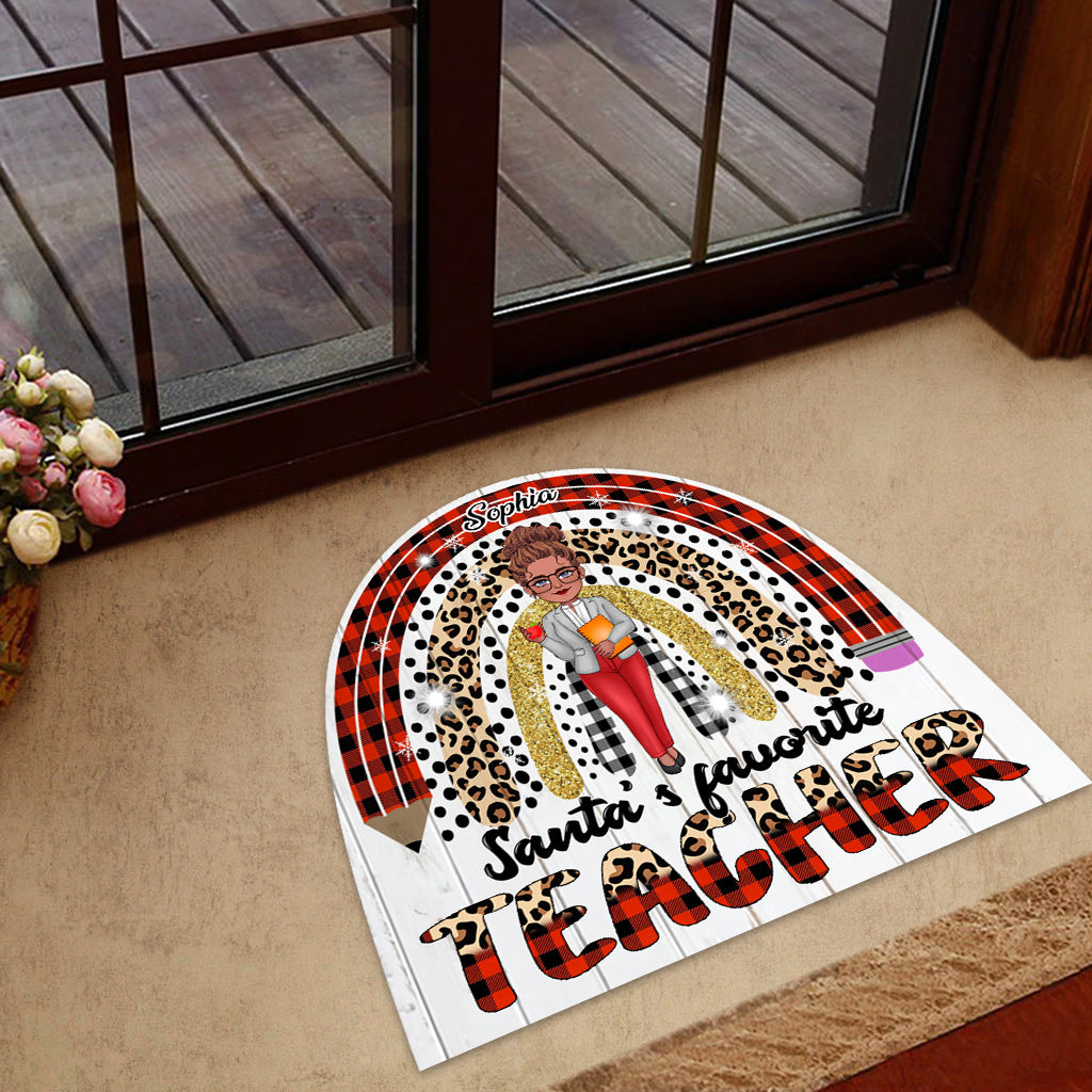 Paillasson personnalisé en forme d'enseignant(e) - Professeur(e) préféré(e) du Père Noël